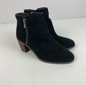 Lucky Brand black suede leather block heel ankle booties